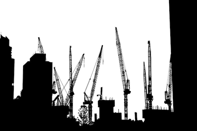 una foto en blanco y negro de grúas y edificios con la palabra i love en la parte inferior