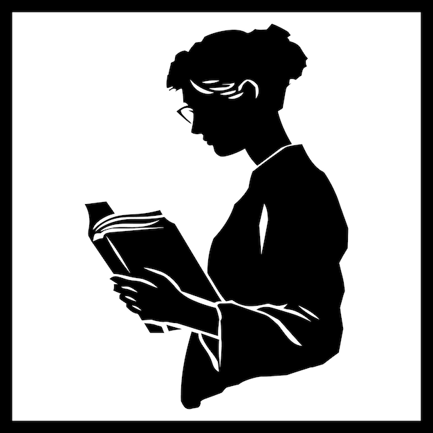 Vector una foto en blanco y negro de una mujer leyendo un libro