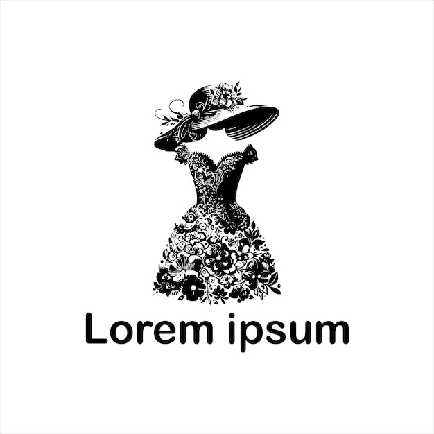 una foto en blanco y negro de una mujer en un vestido con un sombrero en él