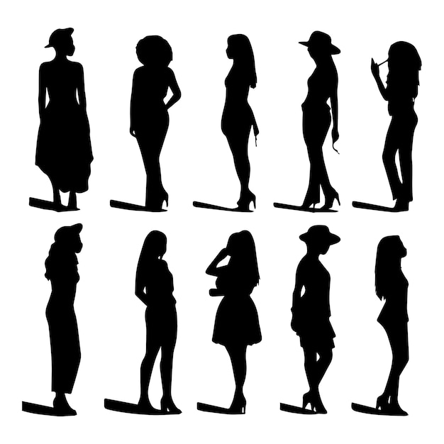 Vector una foto en blanco y negro de mujeres con diferentes peinados.