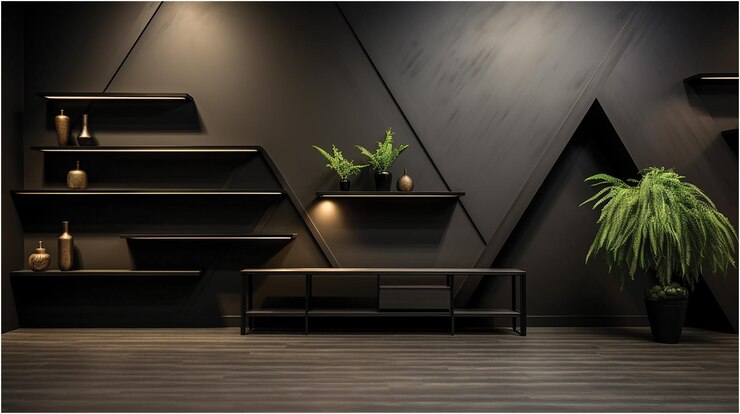 una foto en blanco y negro de un restaurante con una escalera en negro y blanco