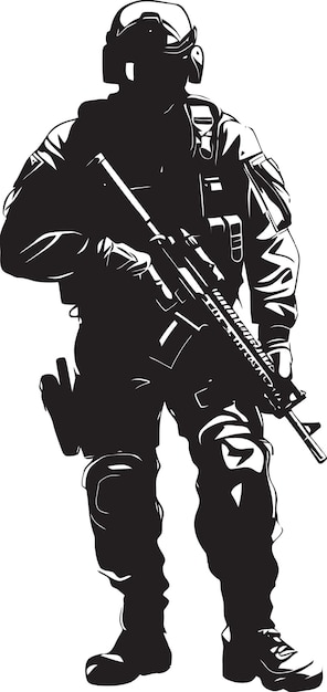 Vector una foto en blanco y negro de un soldado con un arma en la mano