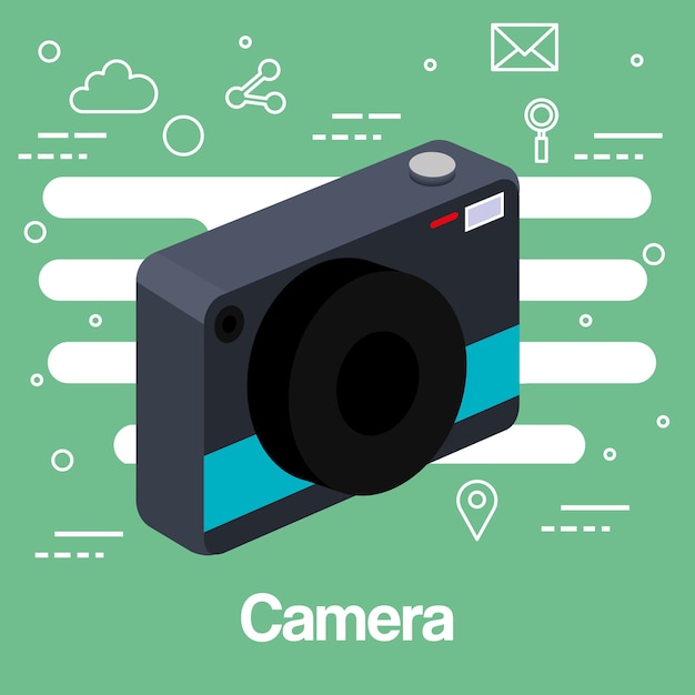 Foto cámara lente de la cámara dispositivo flash tecnología fondo verde
