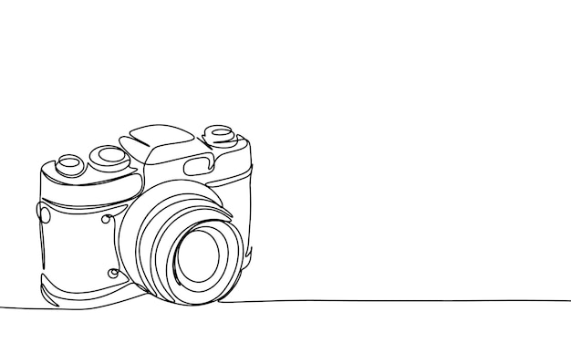 Foto cámara una línea continua Retro arte de línea de cámara Arte vectorial dibujado a mano