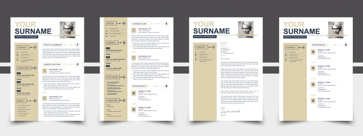 Foto curriculum vitae plantilla color dorado