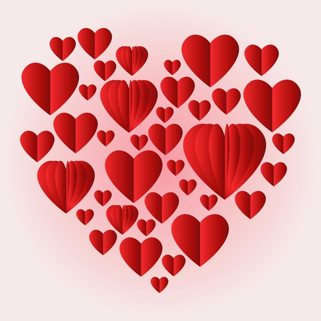 La foto del día de san valentín del gran corazón rojo consiste en corazones de papel