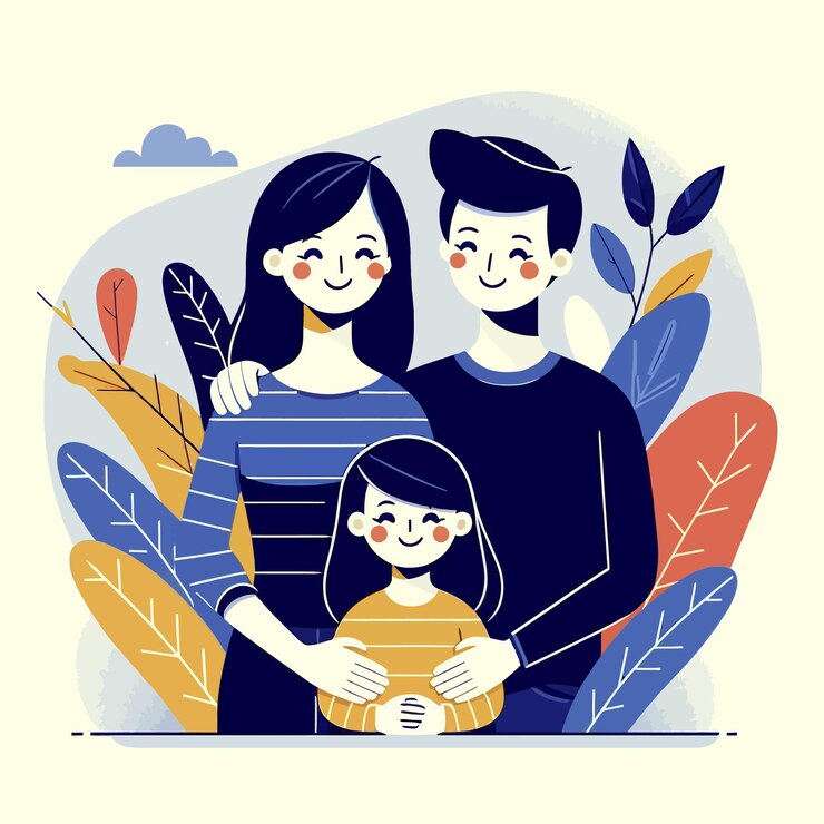 Vector una foto familiar con un bebé y un fondo de hoja