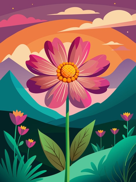 Vector una foto de flores del cosmos en pleno florecimiento contra un telón de fondo amarillo pálido