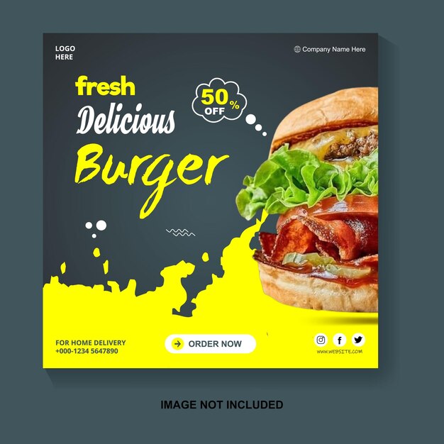 Foto gratuita plantilla de menú de hamburguesas y comida deliciosa para promoción en las redes sociales