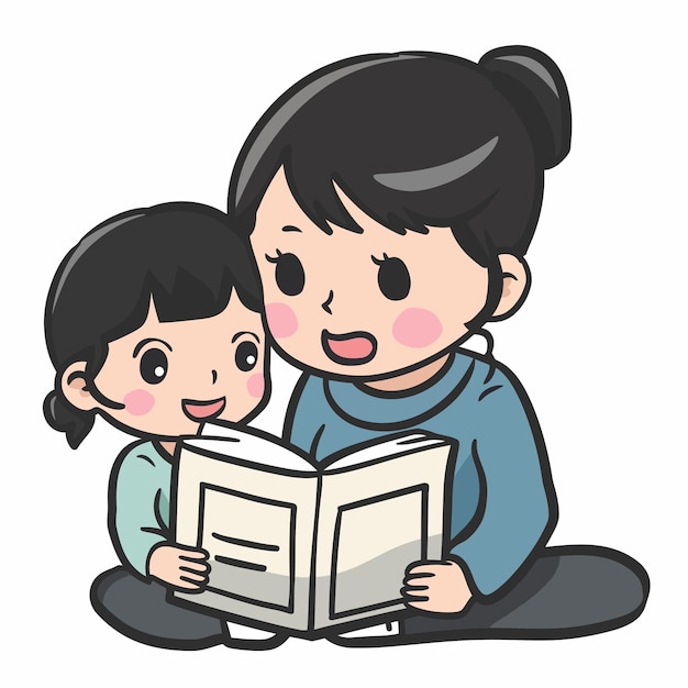 una foto de una madre y un niño leyendo un libro