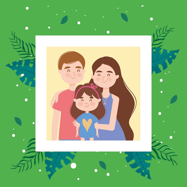 Vector foto de madre con padre e hija con hojas