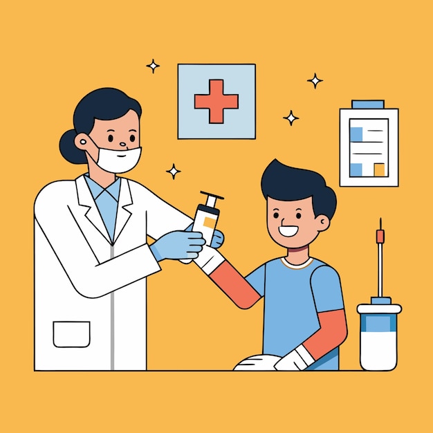 una foto de un médico y un niño con un estetoscopio alrededor de su cuello