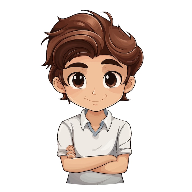 Vector una foto de un niño con cabello marrón y una camisa blanca