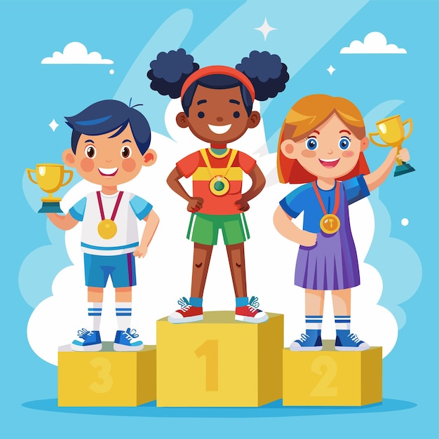 Vector una foto de niños con medallas en los hombros