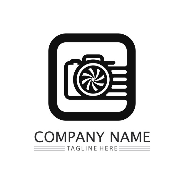 Fotografía cámara logo icono vector diseño plantilla aislada sobre fondo negro