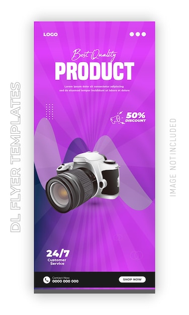 Fotografía cuadrada DL volante y modelo de banner web de publicidad de productos de la cámara