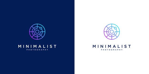Fotografía de diseño de logotipo minimalista. Diseño de estilo de línea, lente, enfoque y óptica.