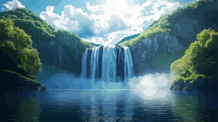 Vector fotografía impresionante de cascadas capturando la naturaleza en un paisaje de gran ángulo