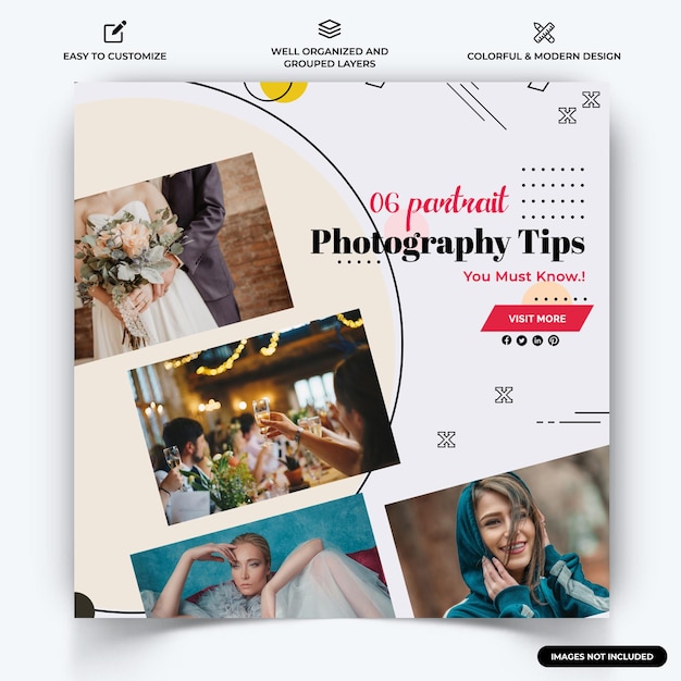 Fotografía instagram publicación web banner plantilla vector vector premium