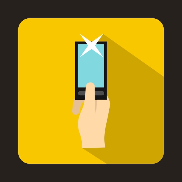 Fotografías de mano en el icono del teléfono inteligente en estilo plano con símbolo de dispositivo de sombra larga