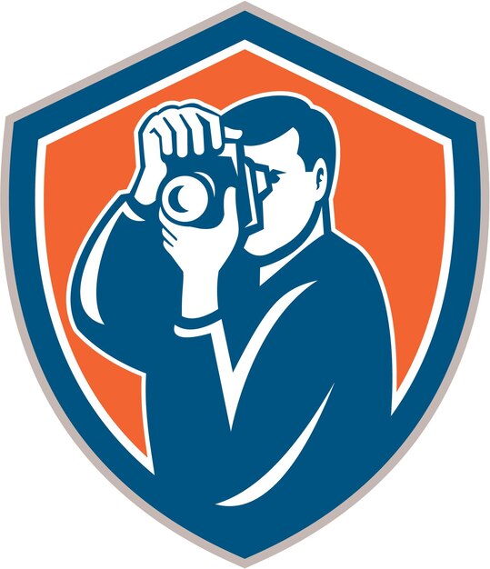 fotógrafo, apuntar, cámara, protector, retro