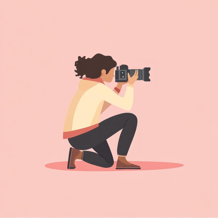 El fotógrafo arrodillado con la cámara