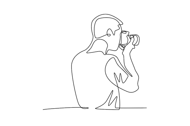 Fotógrafo masculino tomando fotos desde la parte de atrás Concepto del Día Mundial de la Fotografía dibujo en línea