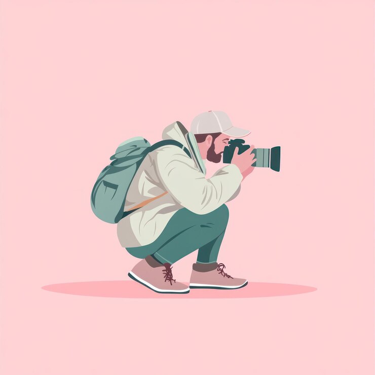 Fotógrafo con mochila tomando fotos