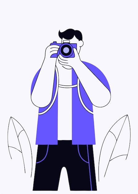 Fotógrafo tomando una foto concepto ilustración arte vectorial en fondo blanco