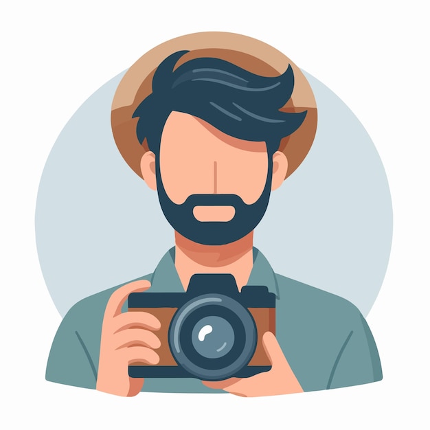 Fotógrafo vectorial masculino con estilo de diseño plano