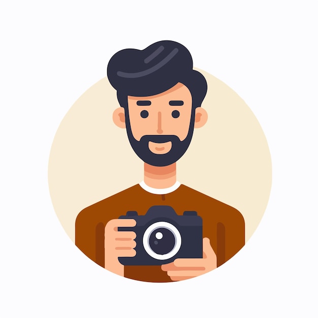 Fotógrafo vectorial masculino con estilo de diseño plano