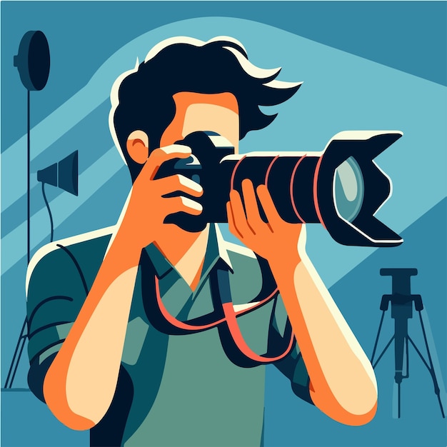 Fotógrafo vectorial masculino con estilo de diseño plano