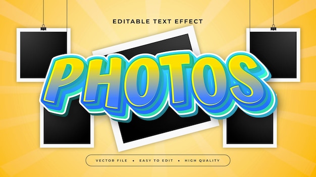 Fotos amarillas, negras y azules estilo de fuente de efecto de texto editable en 3D