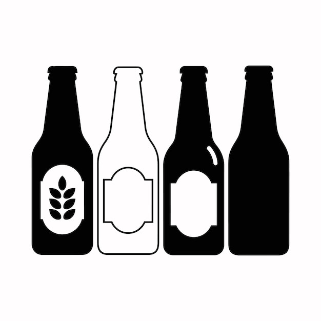 Four Beer Bottle Silhouettes with Labels