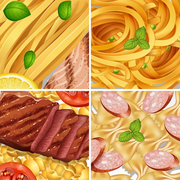 Vector four diffrent perfect pasta meal