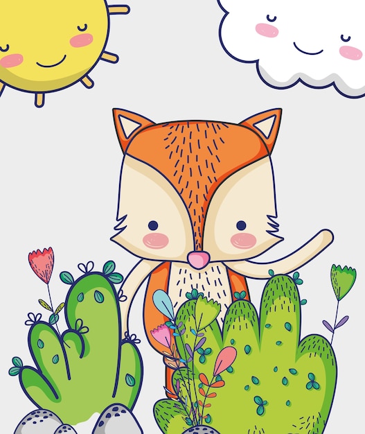 Fox en el bosque doodle dibujos animados