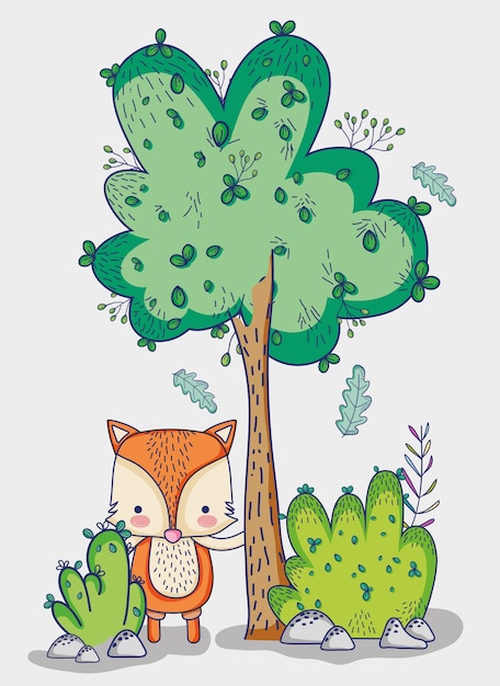 Fox en el bosque doodle dibujos animados