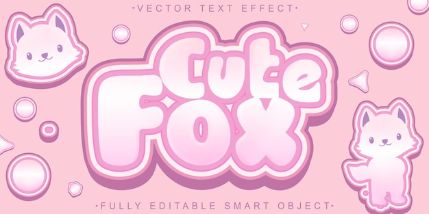 Fox Cute Kawaii Soft Vector completamente editable Efecto de texto de objeto inteligente