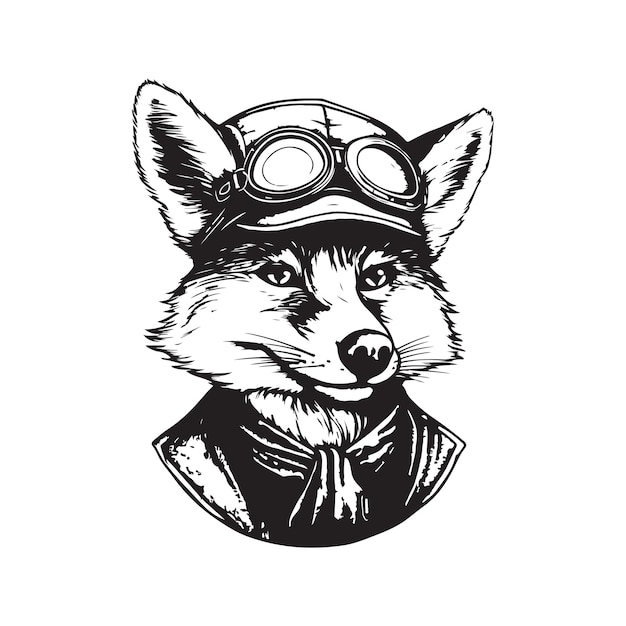 Fox piloto vintage logo concepto blanco y negro color dibujado a mano ilustración