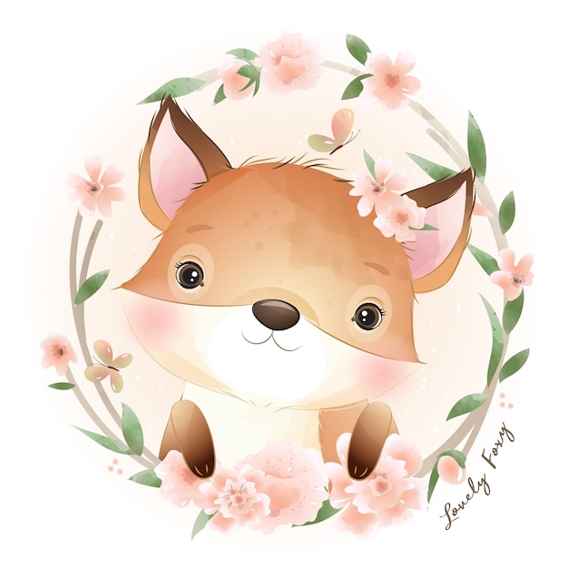 Foxy lindo doodle con ilustración floral