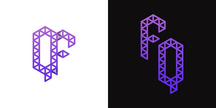 Vector fq y qf polygon letters logo set adecuado para negocios relacionados con el polígono con las iniciales fq yqf