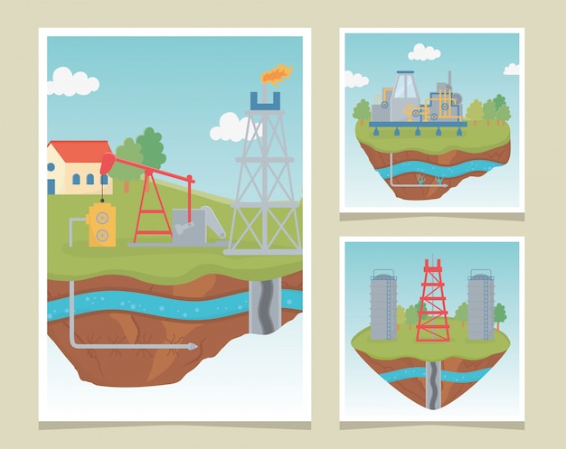 Vector fracking de exploración de proceso de equipos de torre