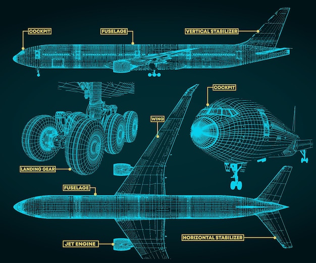 Vector fragmento de dibujo de un avión civil