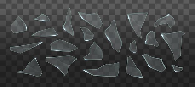 Fragmentos de los cristales rotos y grietas con transparencia. Vidrios rotos realistas. Fragmentos realistas sobre fondo transparente.