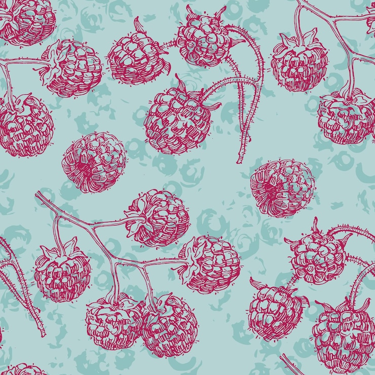 Vector frambuesas y moras con elementos abstractos patrones costuras