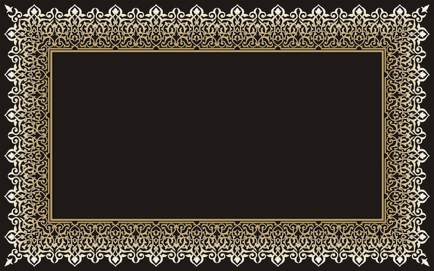 Frame de diseño de forma rectangular con borde floral árabe diseño islámico tradicional fondo negro
