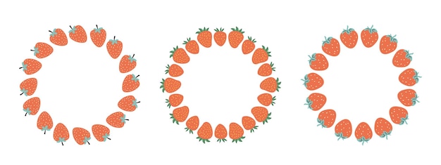 Frame de frutas conjunto plantilla de diseño de fresa espacio de copia frutas dibujadas a mano bonitas marco redondo en garabateo