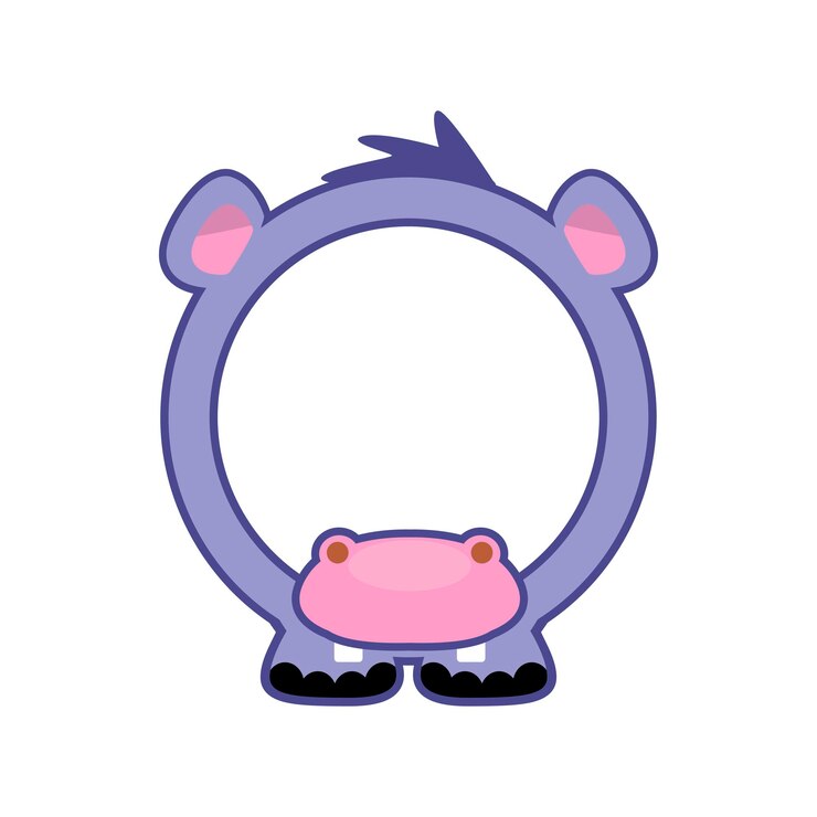 Vector frame de hipopótamo de círculo lindo avatar de dibujos animados para juegos de interfaz de usuario frame de animal vacío para sus niños impresión de decoración o pegatinas