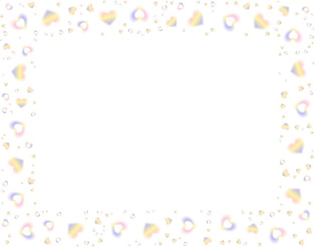 Frame lindo con gradiente borroso corazones multicolores diseño vectorial romántico para el día de San Valentín