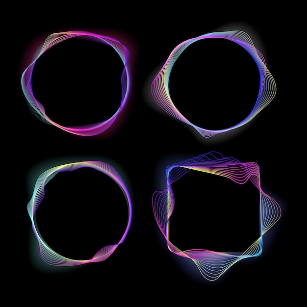 Frame de luz de neón circular con borde con líneas dinámicas Frame de neón brillante de vector